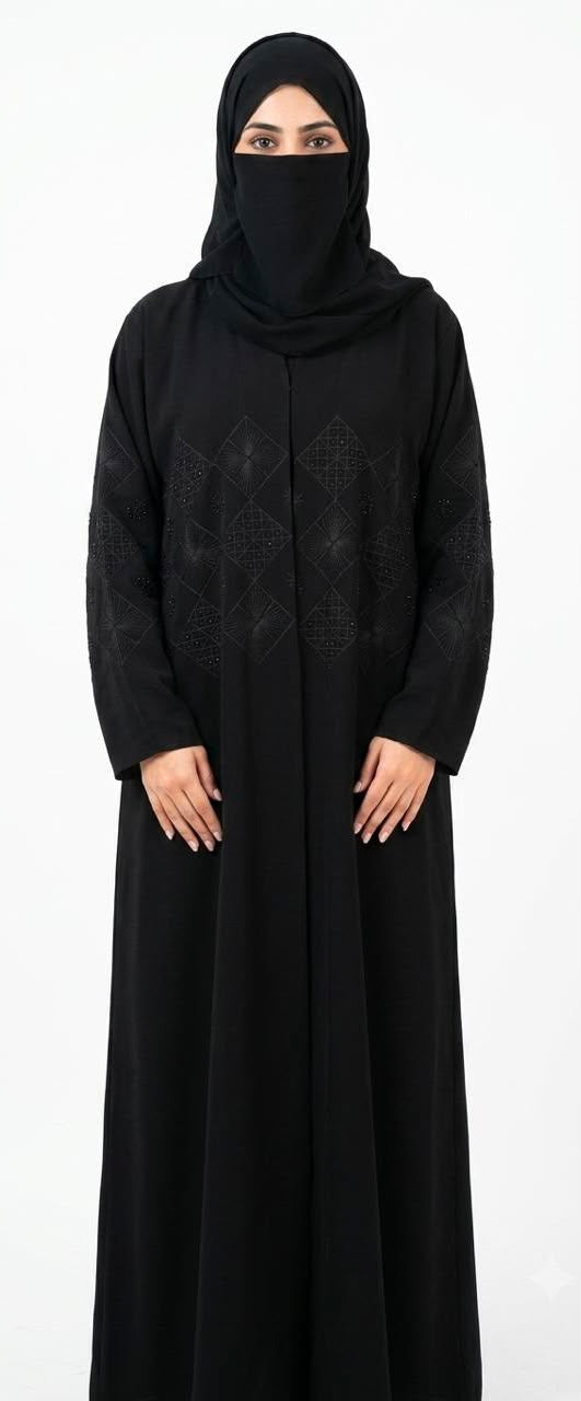 Black Abaya with Diamond Embroidery and Beadwork