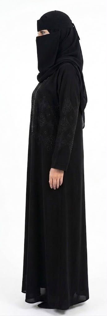 Black Abaya with Diamond Embroidery and Beadwork