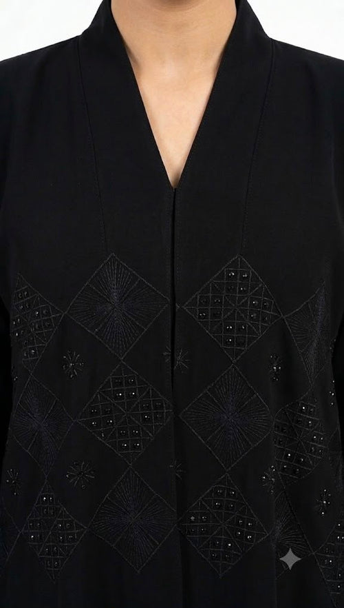 Black Abaya with Diamond Embroidery and Beadwork