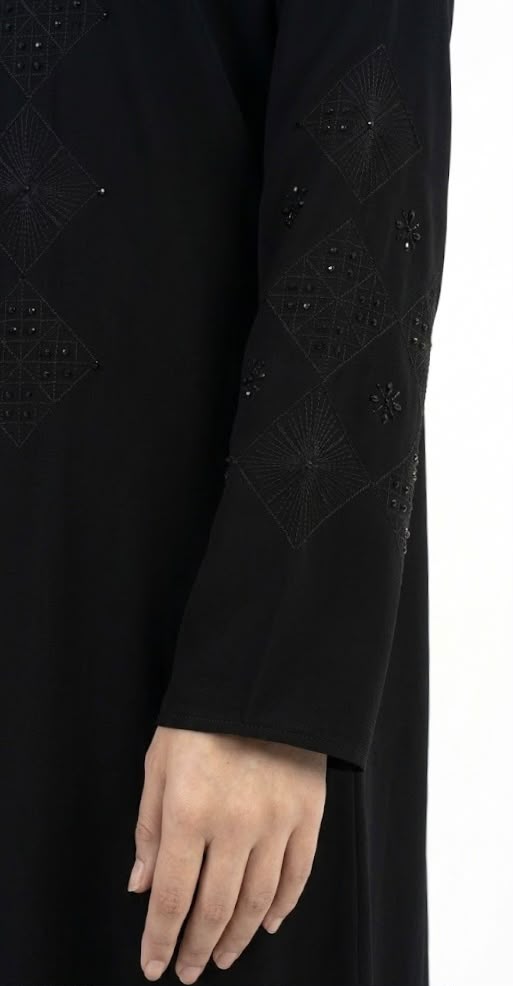 Black Abaya with Diamond Embroidery and Beadwork
