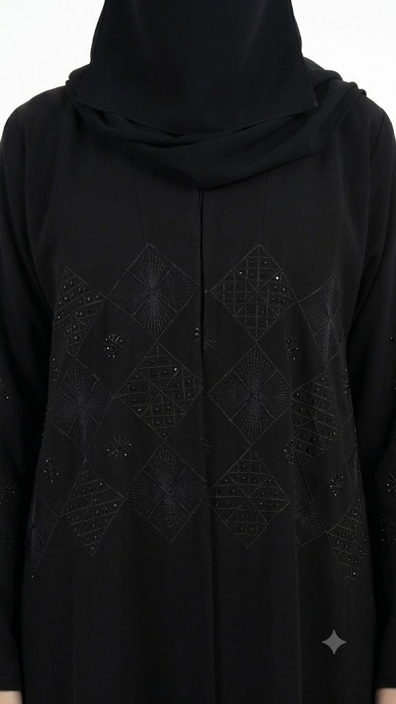 Black Abaya with Diamond Embroidery and Beadwork
